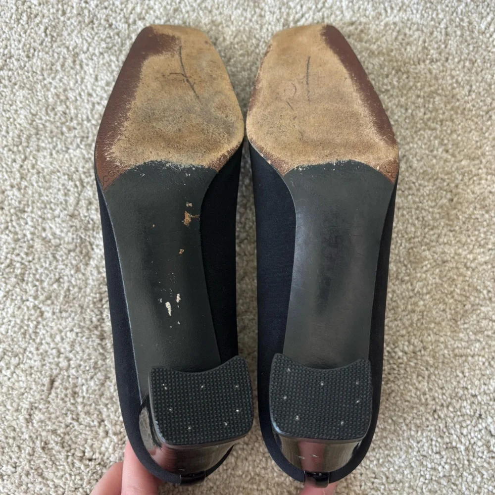 Stuart Weitzman Black Rounded Square Toe Block Heel Formal Professional Business - Picture 6 of 8